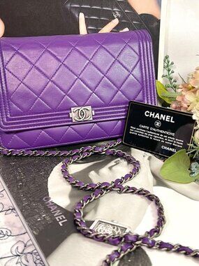 Chanel Chain Wallet on Chain Purse Boy Quilted Purple Leather Bag